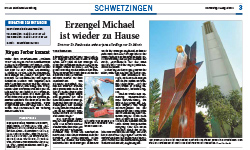 RNZ Schwetzinger Zeitung 13August2014 Erz-Engel Michael ist wieder zu Hause Ausschnitt link